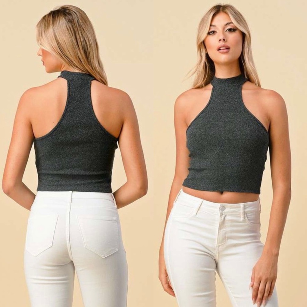 Dark charcoal crop sleeveless top